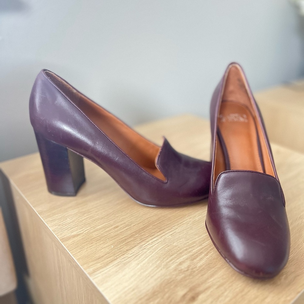 Burgundy Leather Block Heels - Picture 3 of 8
